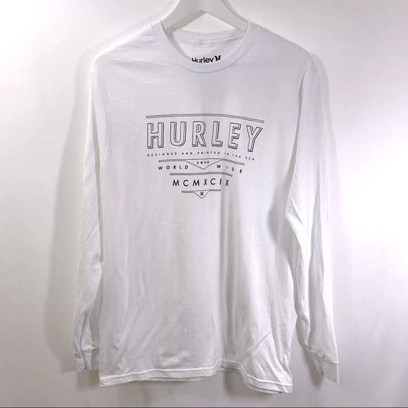 Hurley Mens Long Sleeve T-Shirt World Wide Logo  Size Medium NWT - Picture 2 of 3